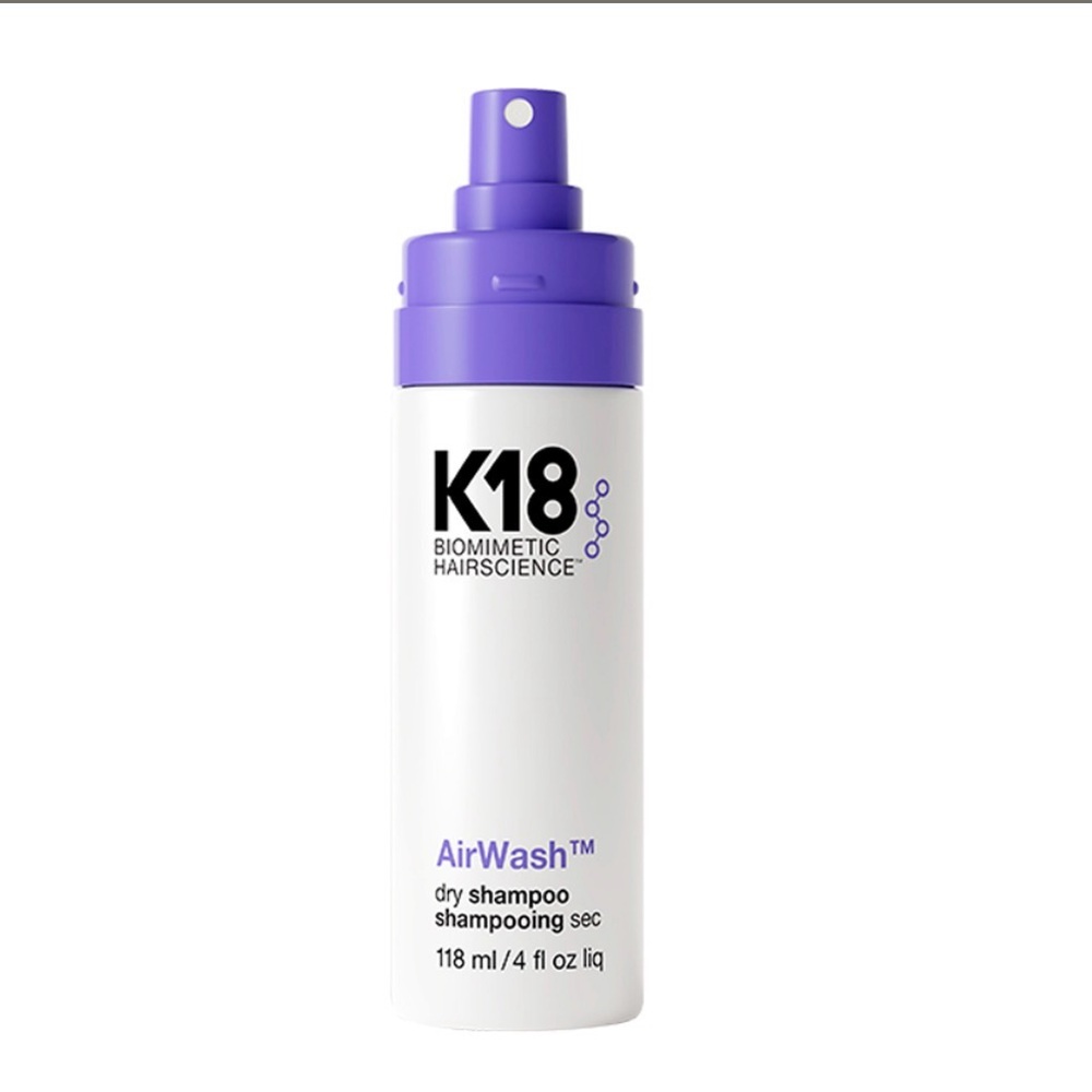 K18 AirWash Dry Shampoo Spray — White Bottle with Purple Cap